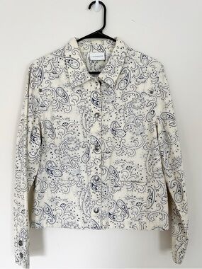 Vintage Liz Claiborne Cream Paisley Button-Front Denim Jacket XL